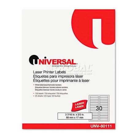 Universal Universal Laser Printer File Folder Labels, 3-7/16" x 2/3", Assorted, 750/Pack UNV80111***